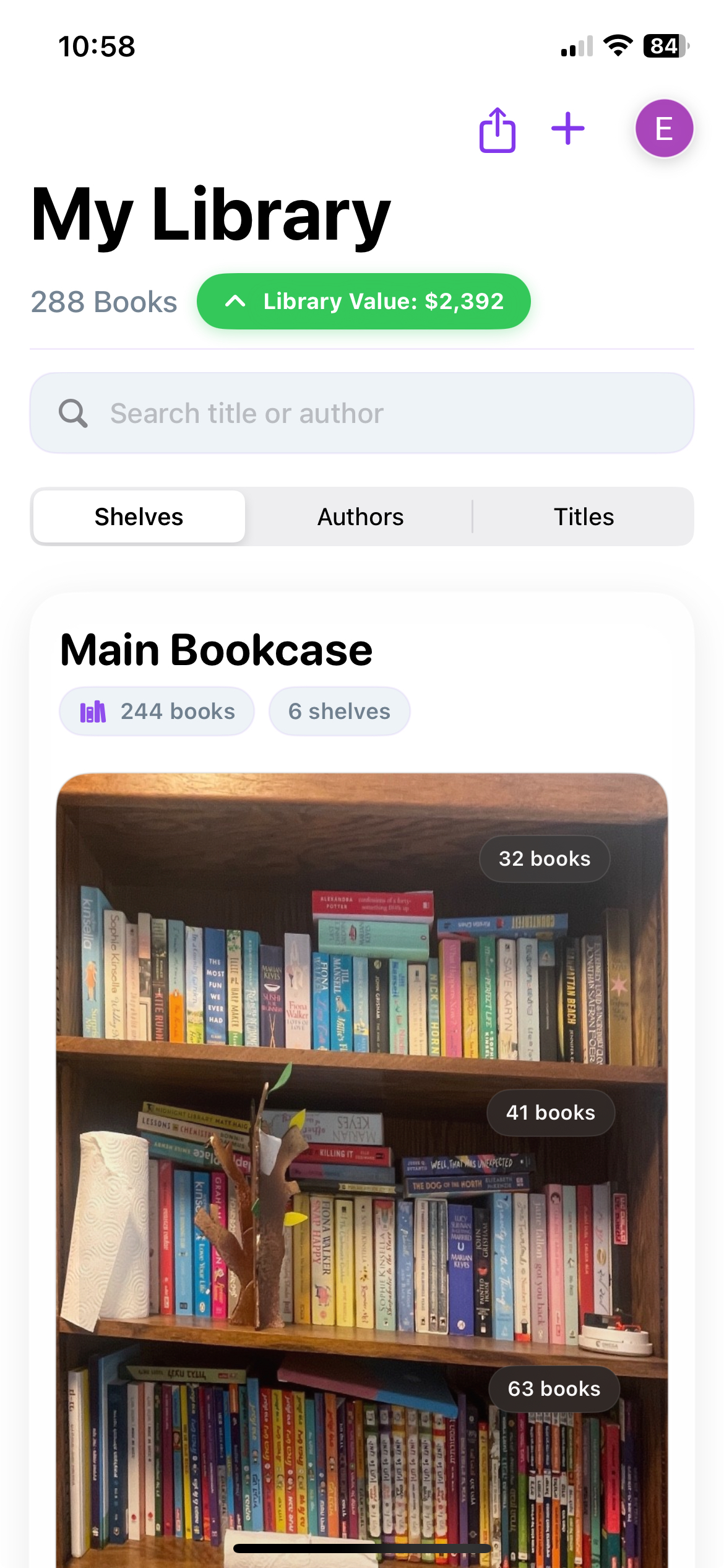 Velato iPhone library view showing a scanned bookcase with shelf overlays